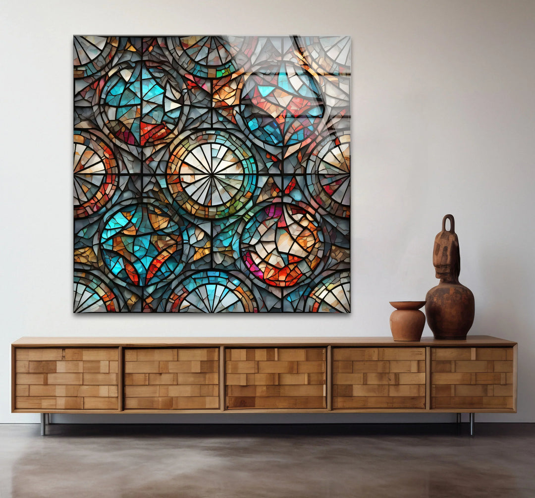 Kaleidoscope Stained Glass Wall Art – Intricate Symmetry, Colorful Window Panel Decor - MyPhotoStation
