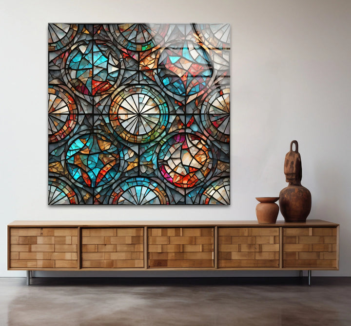 Kaleidoscope Stained Glass Wall Art – Intricate Symmetry, Colorful Window Panel Decor - MyPhotoStation