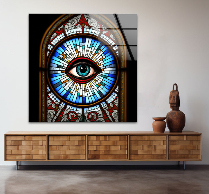 All-Seeing Eye Stained Glass Wall Art – Illuminati-Inspired Gothic Decor