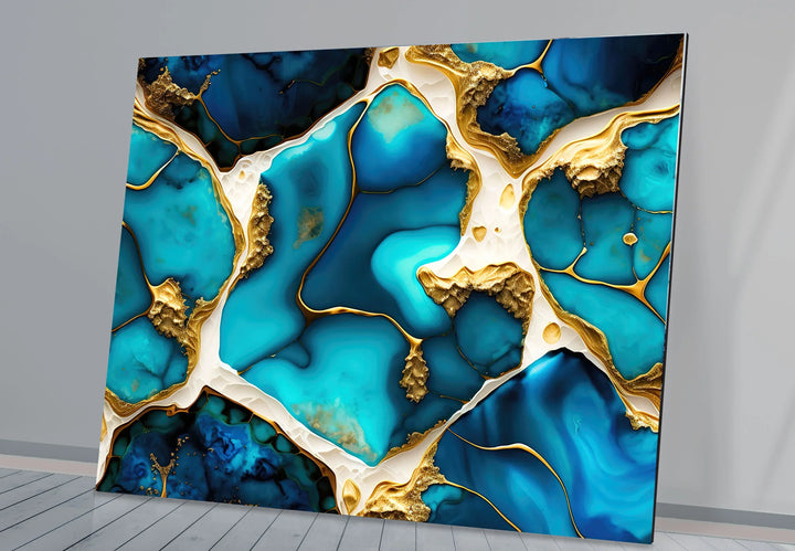 Turquoise Gold Abstract Wall Art – Luxurious Glass Print for Modern Interiors - MyPhotoStation