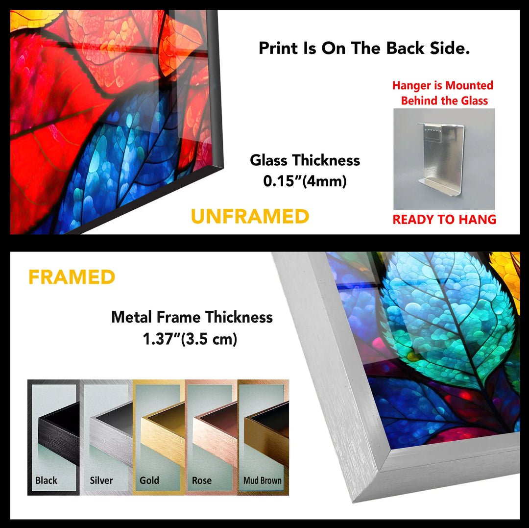 Vibrant Stained Glass Leaf Wall Art – Colorful Botanical Glass Decor - MyPhotoStation
