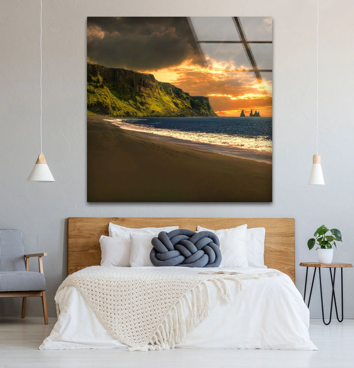 Sunset Cliffs Coastal Wall Art – Iceland Beach Landscape Glass Print - MyPhotoStation