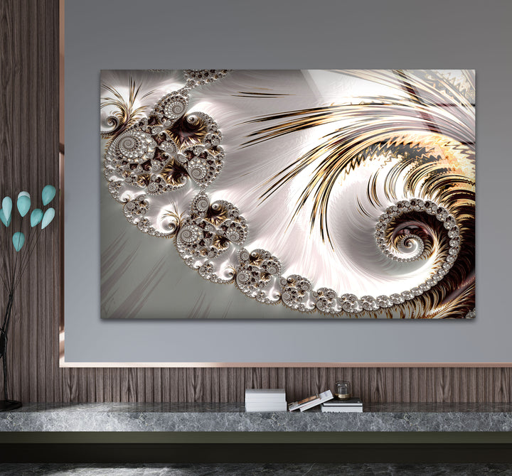 Golden Spiral Fractal Wall Art – Elegant Abstract Glass Print Decor