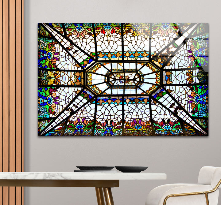 Buntglas-Deckenwandkunst – Elegantes architektonisches Glasdesign 