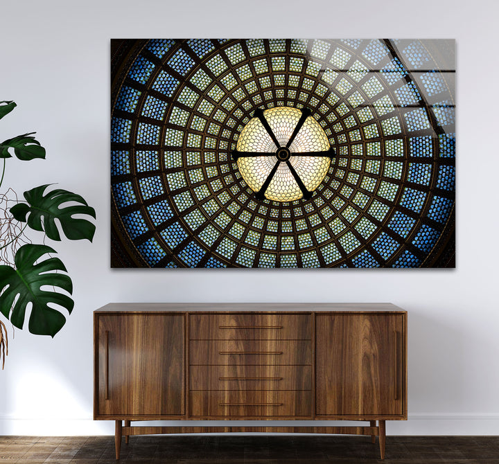 Radiant Dome Buntglas-Wandkunst – Elegantes kreisförmiges Deckendesign 