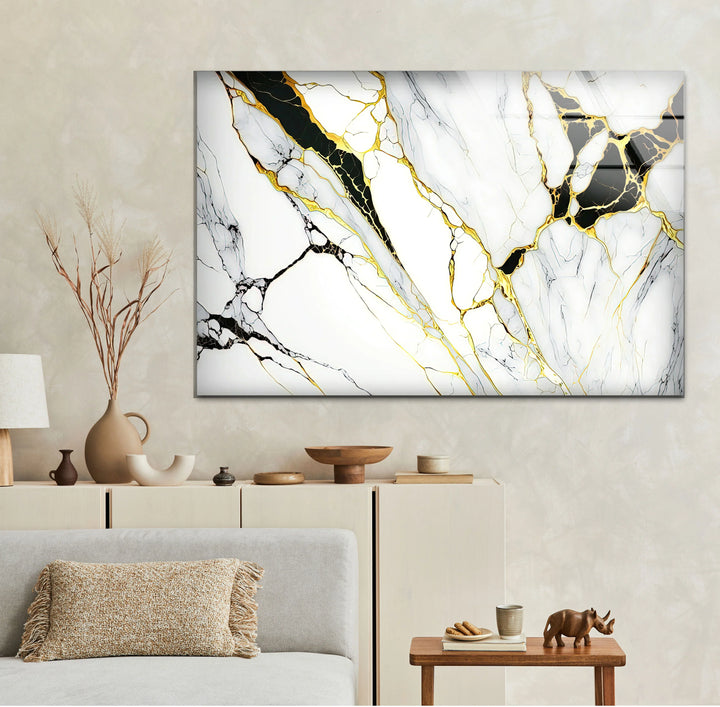 Black and Gold Marble Wall Art – Luxury Abstract Glass Print for Modern Interiors - MyPhotoStation
