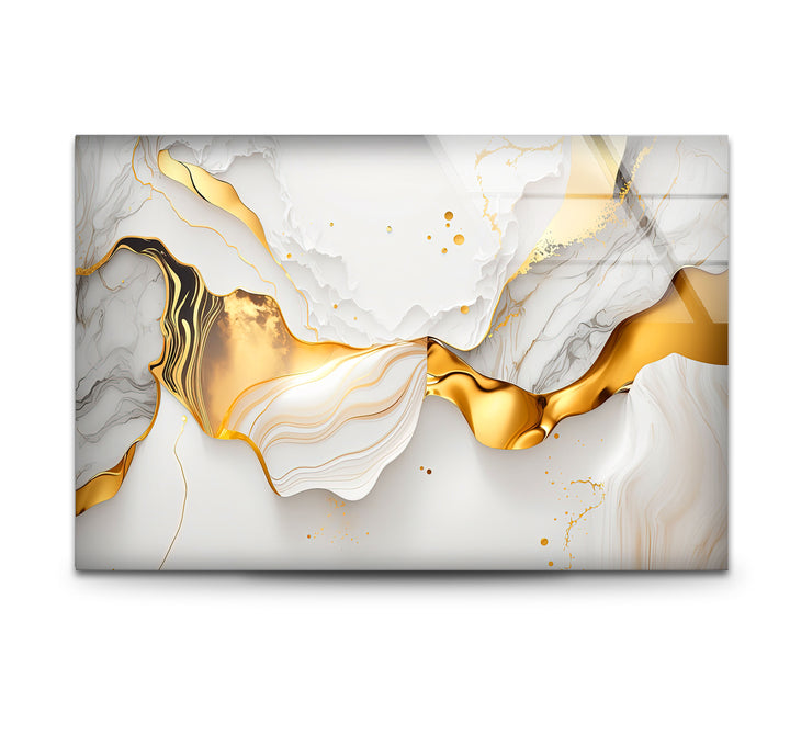 Marble Gold Wave Wall Art – Luxury Abstract Glass Print for Modern Interiors