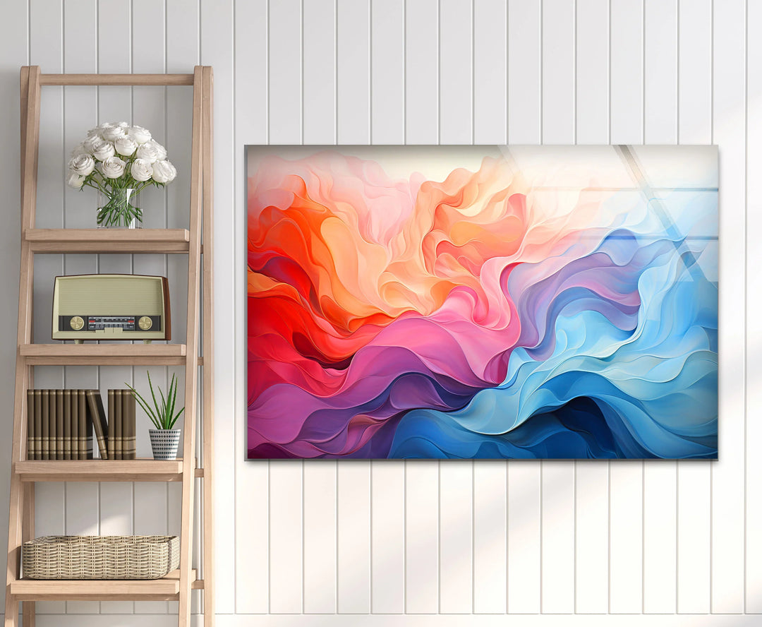 Colorful Fluid Abstract Glass Wall Art – Red, Pink & Blue Flowing Design - MyPhotoStation