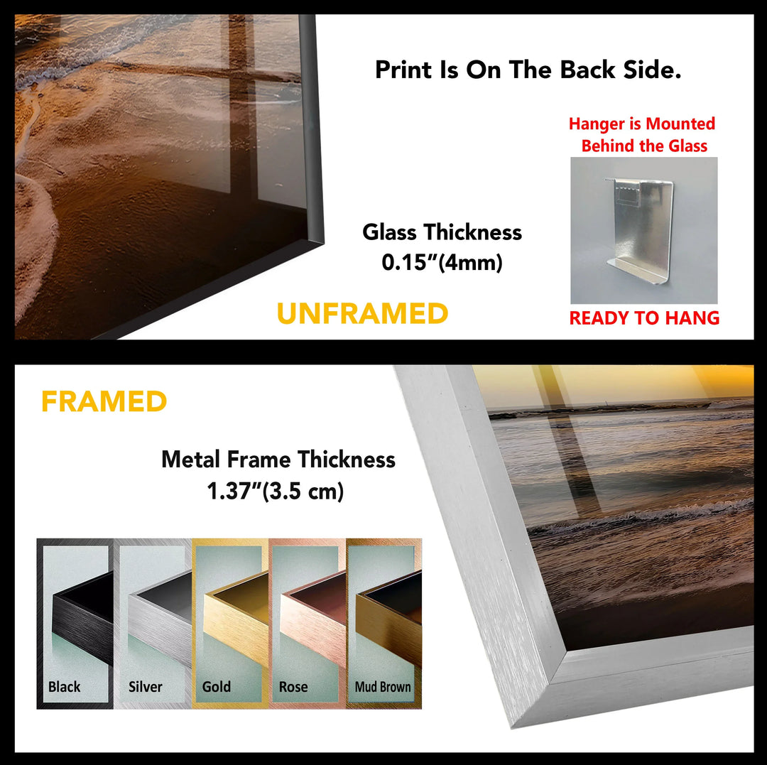 Golden Sunset Over Ocean Waves – Seashore Wall Art on Tempered Glass - MyPhotoStation