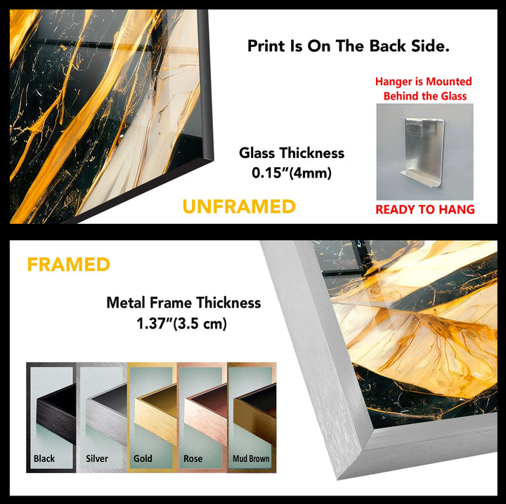 Luxury Black Marble Glass Wall Art with Gold and White Fluid Veins – Modern Abstract Decor - MyPhotoStation
