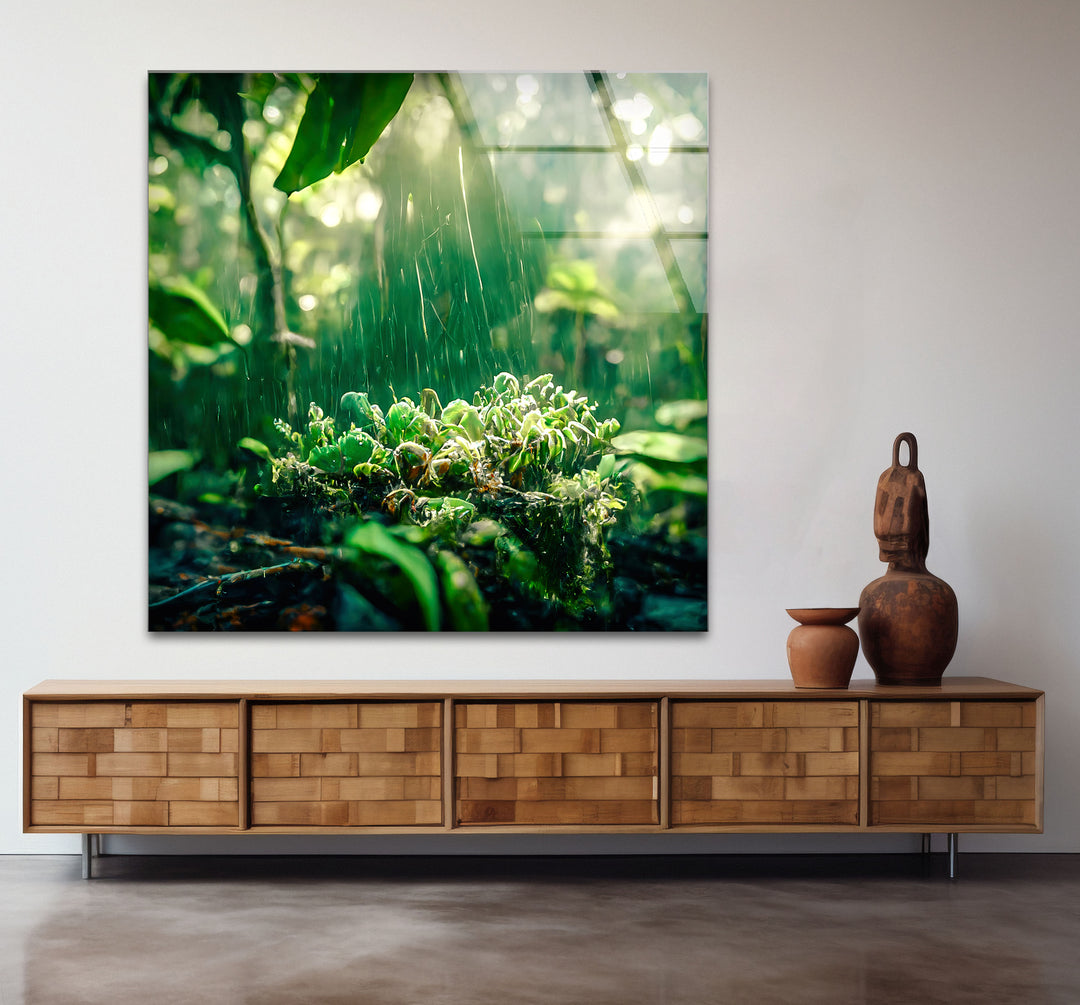 Lush Rainforest Glass Wall Art – Tranquil Greenery & Nature Serenity