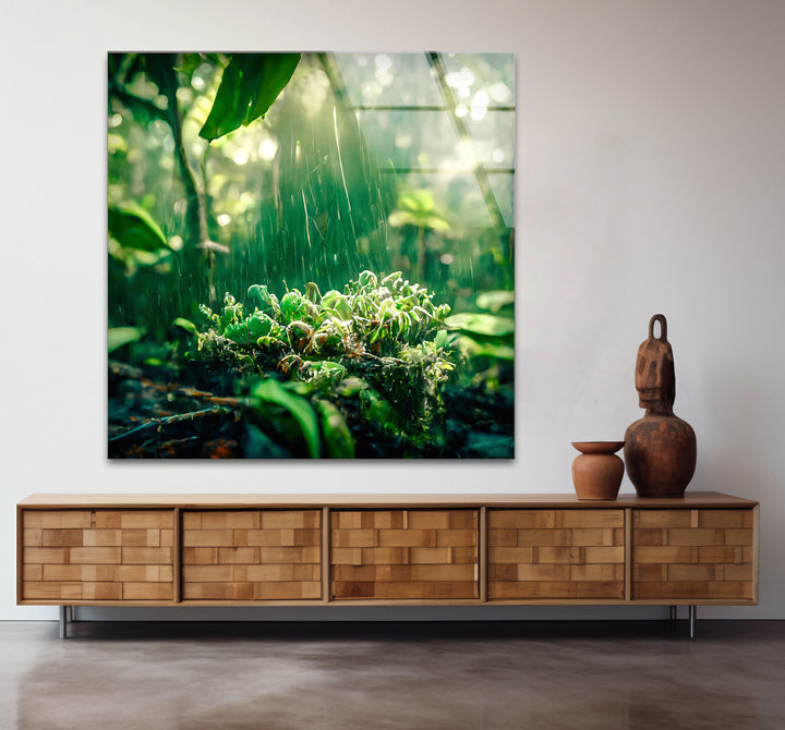 Lush Rainforest Glass Wall Art – Tranquil Greenery & Nature Serenity