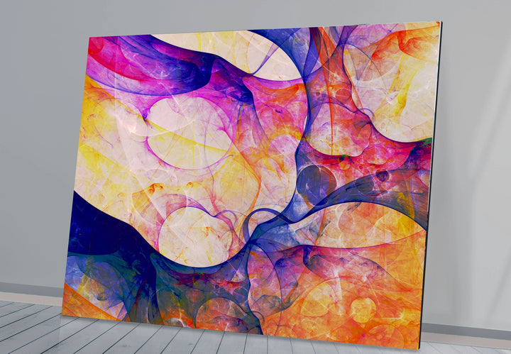 Color Swirl Abstract Glass Wall Art – Vibrant Purple, Yellow & Blue Modern Decor - MyPhotoStation
