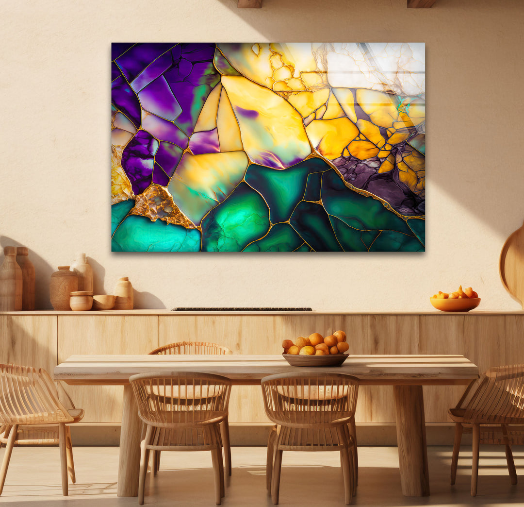 Emerald Amethyst Abstract Glass Wall Art – Geode Mosaic Color Print