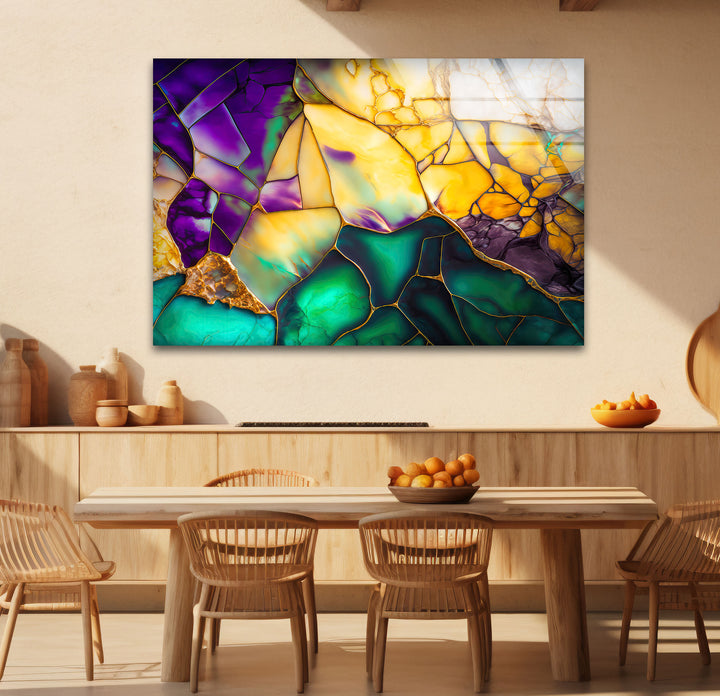 Emerald Amethyst Abstract Glass Wall Art – Geode Mosaic Color Print