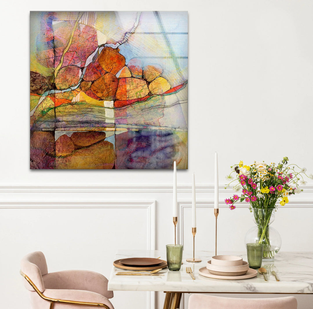 Abstract Stone Reflection Glass Wall Art – Nature-Inspired Earthy Tones - MyPhotoStation