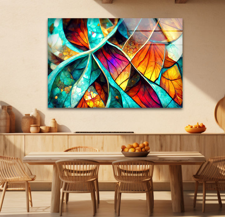 Abstrakte Wanddekoration aus Buntglasblättern – Lebendiges, von der Natur inspiriertes Panel für moderne Innenräume