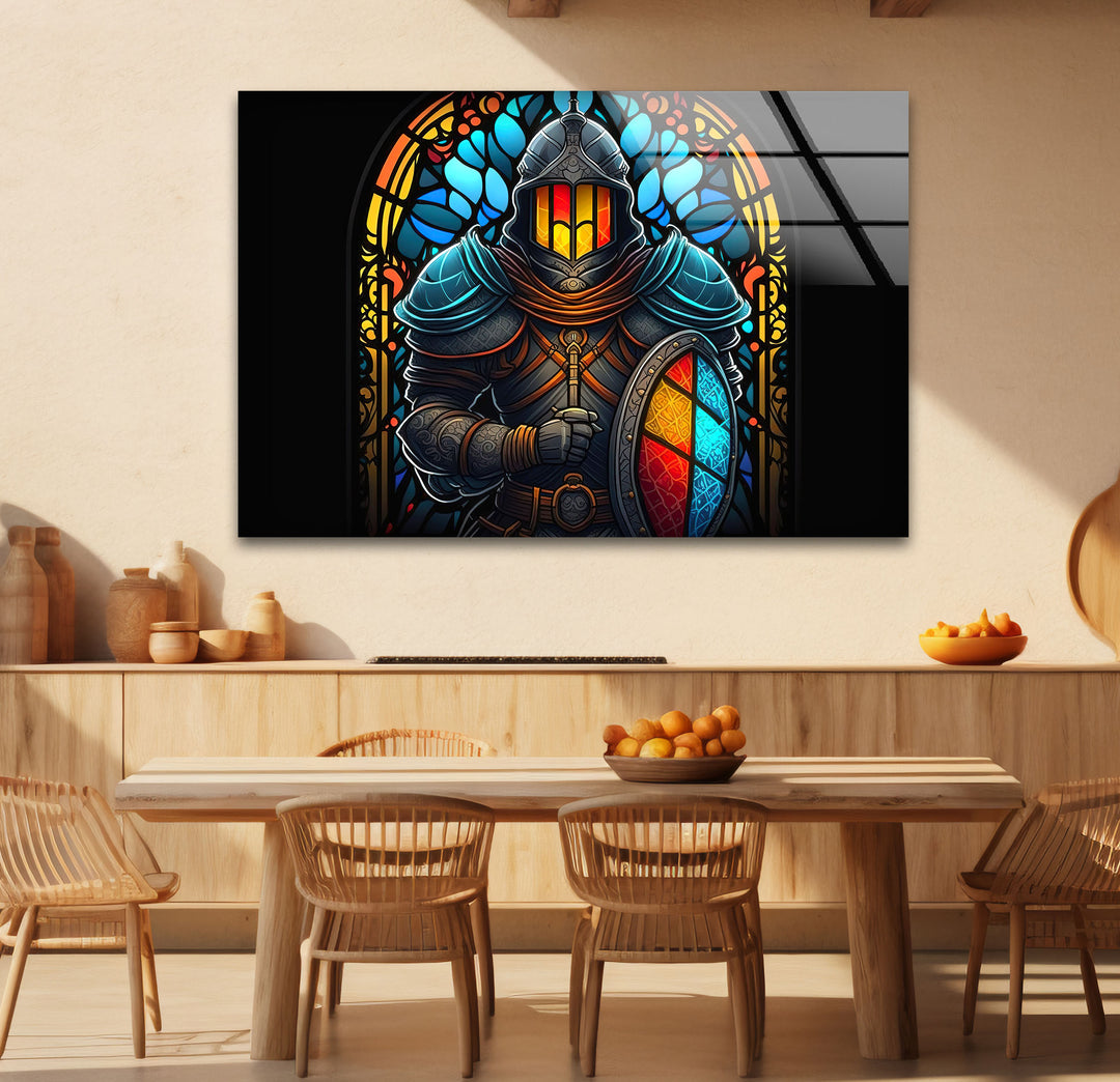 Stained Glass Knight Wall Art – Medieval Warrior Fantasy Decor
