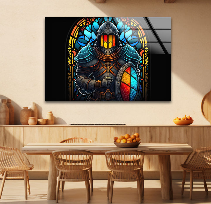 Stained Glass Knight Wall Art – Medieval Warrior Fantasy Decor