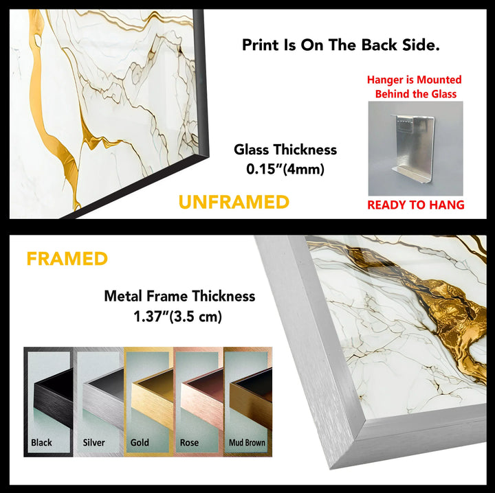 Gold Vein Marble Wall Art – Elegant White & Gold Glass Print for Modern Interiors - MyPhotoStation