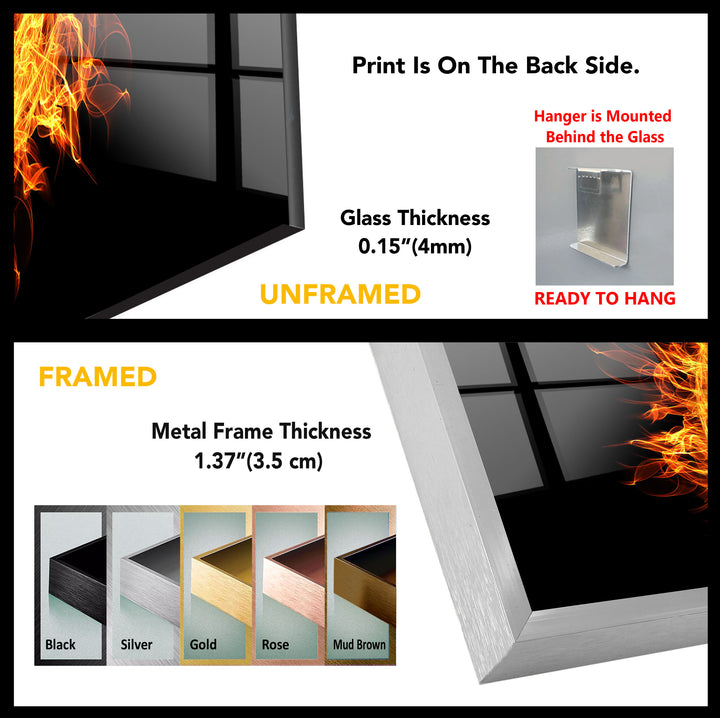 Fiery Ring Wall Art – Flame Circle Abstract Design on Tempered Glass