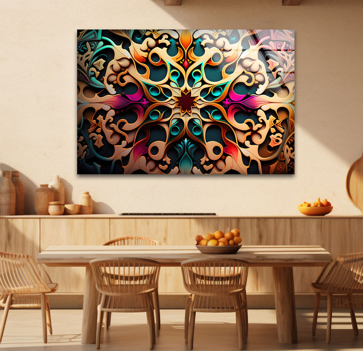 Verzierte Mandala-Wandkunst aus Glas – Lebendiges, wirbelndes Boho-Dekor 