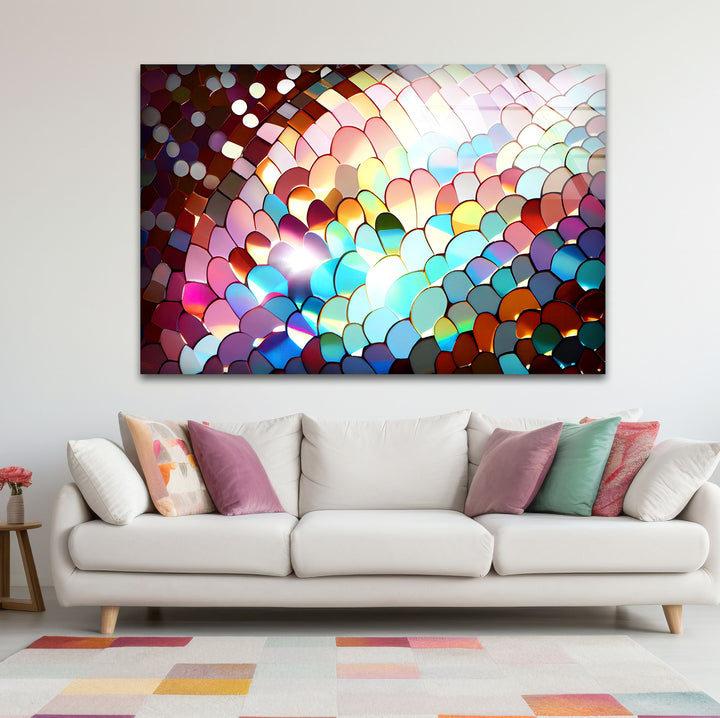 Rainbow Scale Glass Wall Art – Iridescent Abstract Decor Panel