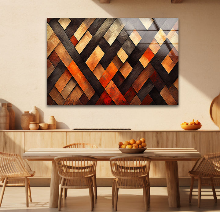 Rustic Wood Pattern Glass Wall Art – Geometric Wooden Texture Design