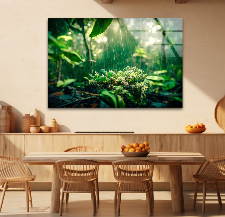 Lush Rainforest Glass Wall Art – Tranquil Greenery & Nature Serenity