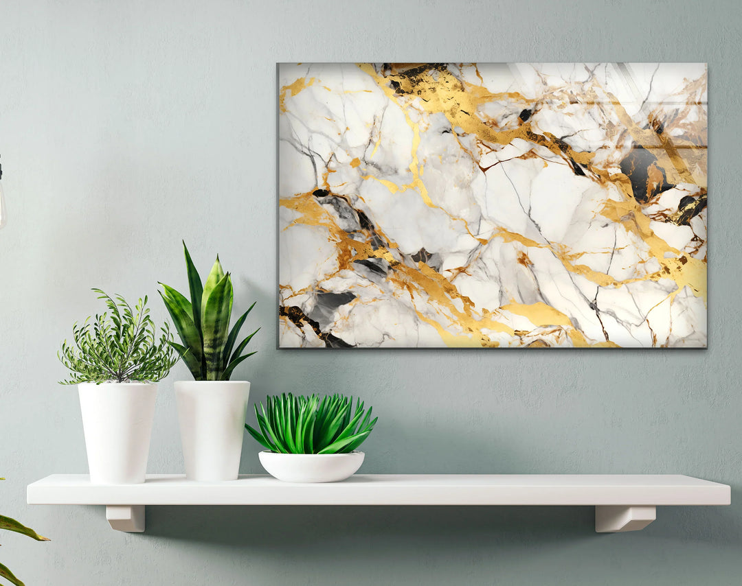 White Gold Marble Wall Art – Elegant Glass Print with Luxe Veined Texture for Modern Interiors - MyPhotoStation