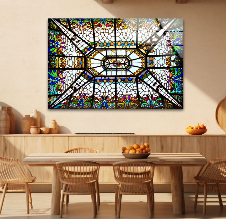 Buntglas-Deckenwandkunst – Elegantes architektonisches Glasdesign 
