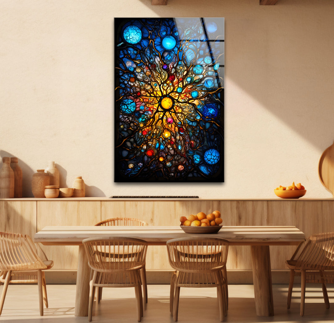 Celestial Stained Glass Wall Art – Cosmic Sunburst Galaxy Design