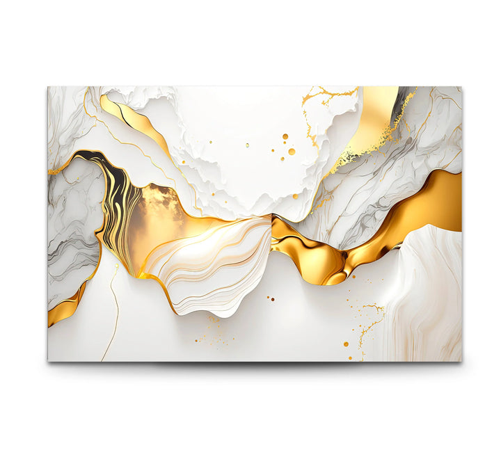 White and Gold Abstract Wall Art – Luxury Fluid Marble Glass Print for Modern Glam Interiors and Chic Living Spaces - MyPhotoStation