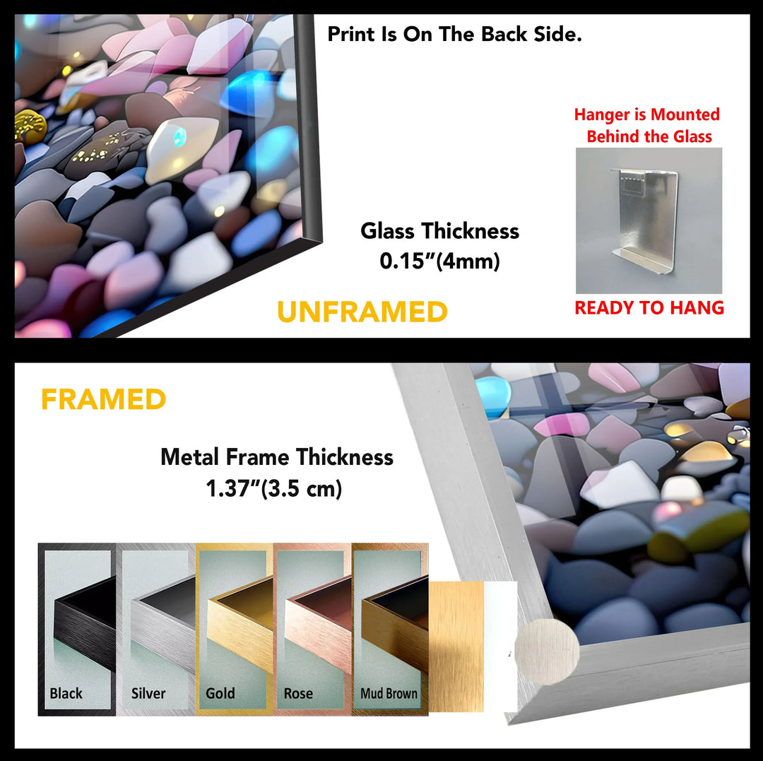 Colorful Pebble Beach at Sunset – Dreamy Ocean Glass Wall Art for Modern Decor - MyPhotoStation