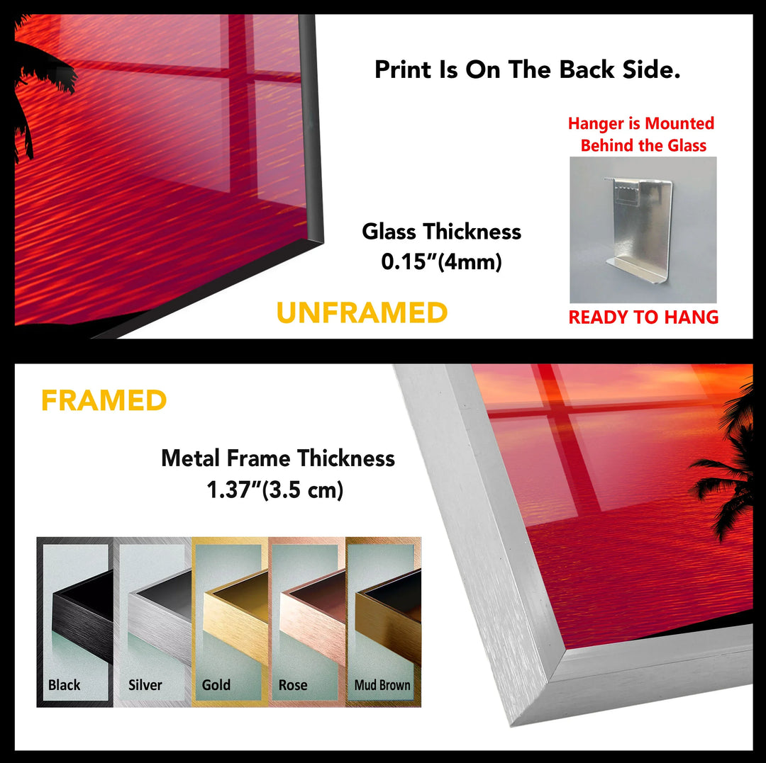 Tropical Sunset Palm Tree Wall Art – Vibrant Beach Scene on Tempered Glass - MyPhotoStation
