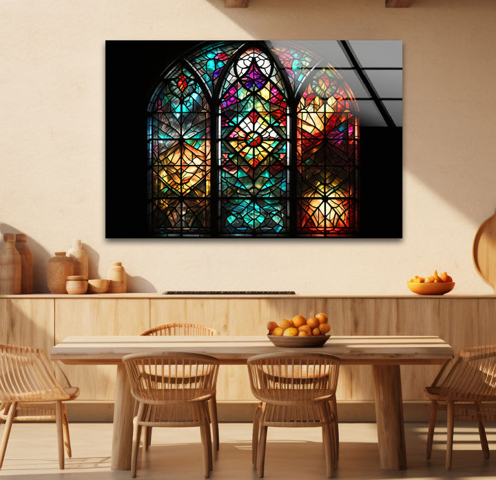 Gothic Cathedral Stained Glass Wall Art – Colorful Sacred Window Panel Decor