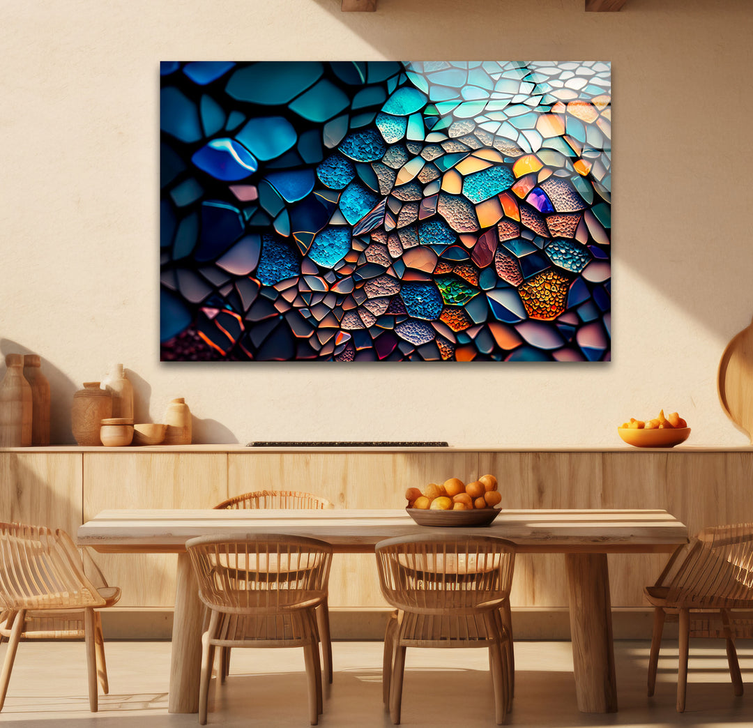 Strukturierte Mosaik-Glaswandkunst – Farbpalette des tiefen Ozeans, abstraktes steinähnliches Design 