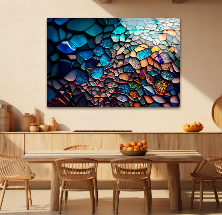 Strukturierte Mosaik-Glaswandkunst – Farbpalette des tiefen Ozeans, abstraktes steinähnliches Design 