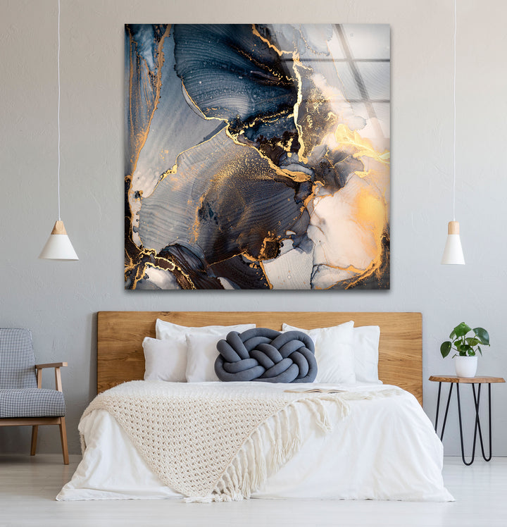 Golden Smoke Ink Wall Art – Elegant Abstract Glass Print Décor