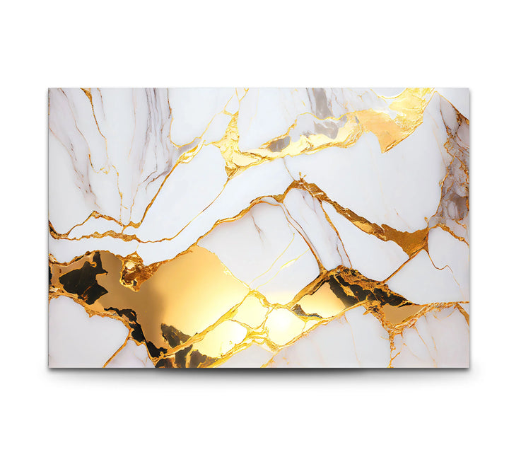 White and Gold Marble Wall Art – Luxury Glass Print for Elegant Interiors - MyPhotoStation