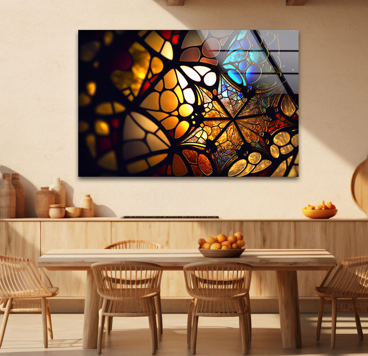 Goldene Buntglas-Wandkunst – Beleuchtete Mosaik-Lichtreflexionen