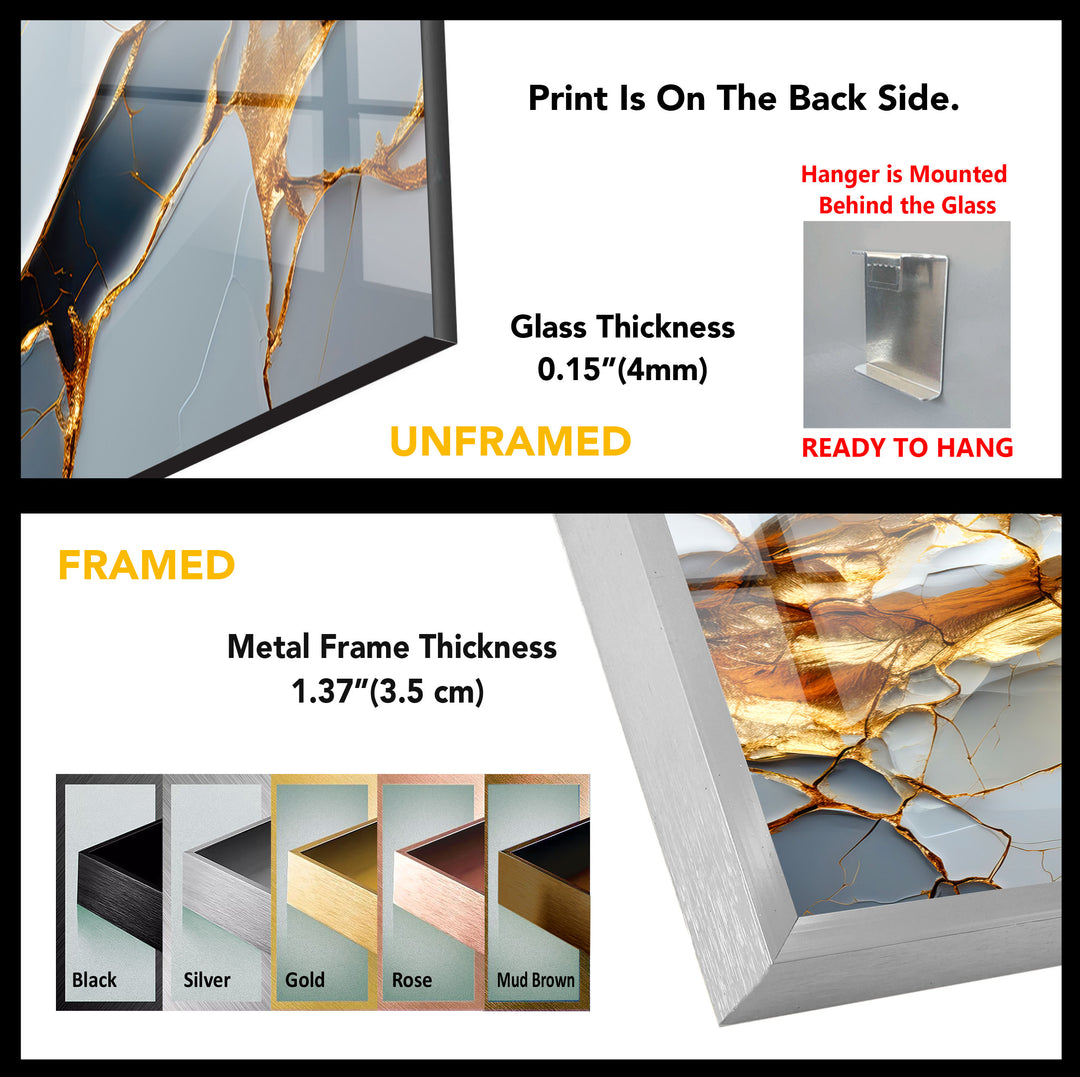 Golden Vein Marble Glass Wall Art – Luxury Abstract Stone Design for Modern Interiors
