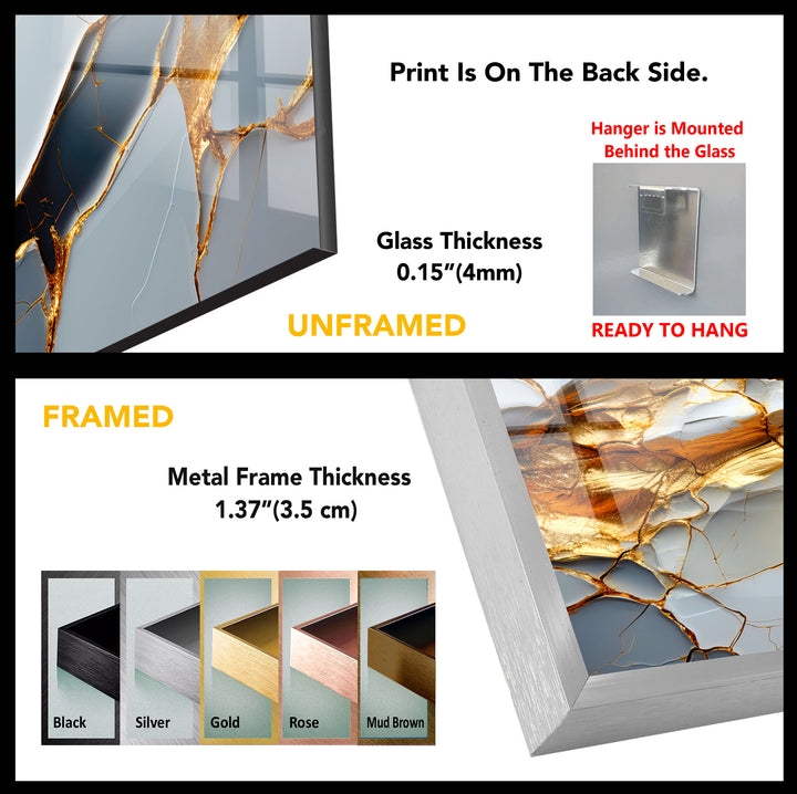 Golden Vein Marble Glass Wall Art – Luxury Abstract Stone Design for Modern Interiors