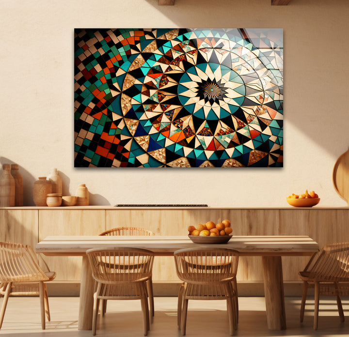 Moroccan Star Mosaic Glass Wall Art – Boho Geometric Mandala Decor