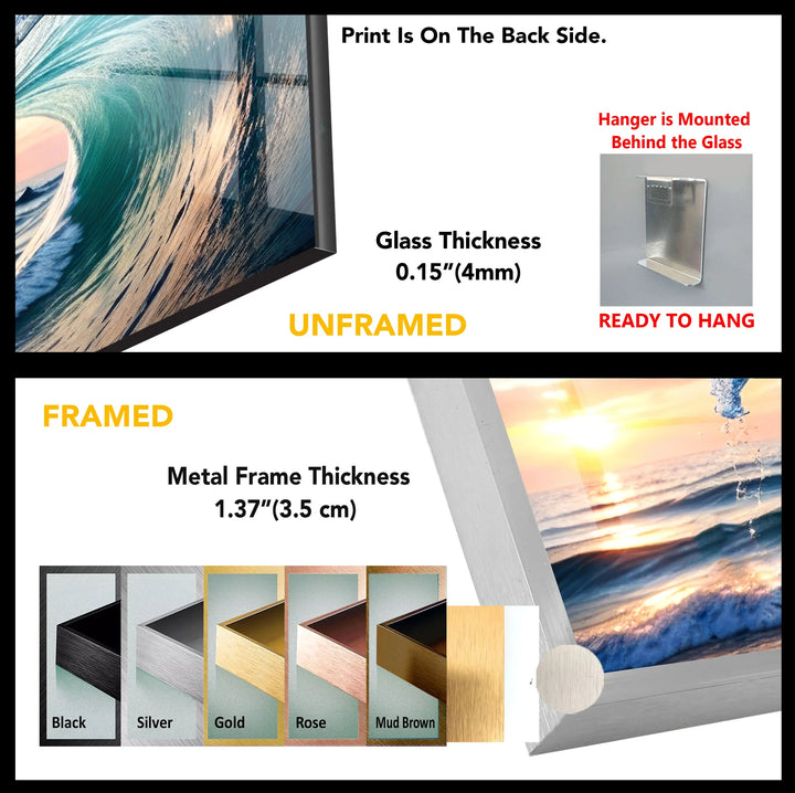 Jumping Dolphin Glass Wall Art – Ocean Wave Sunset Scene for Coastal Decor - MyPhotoStation