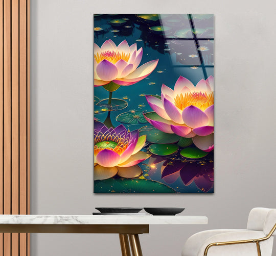 Lotus Flower Wall Art – Serene Water Lily Glass Print, Peaceful Nature Decor for Home & Spa - MyPhotoStation