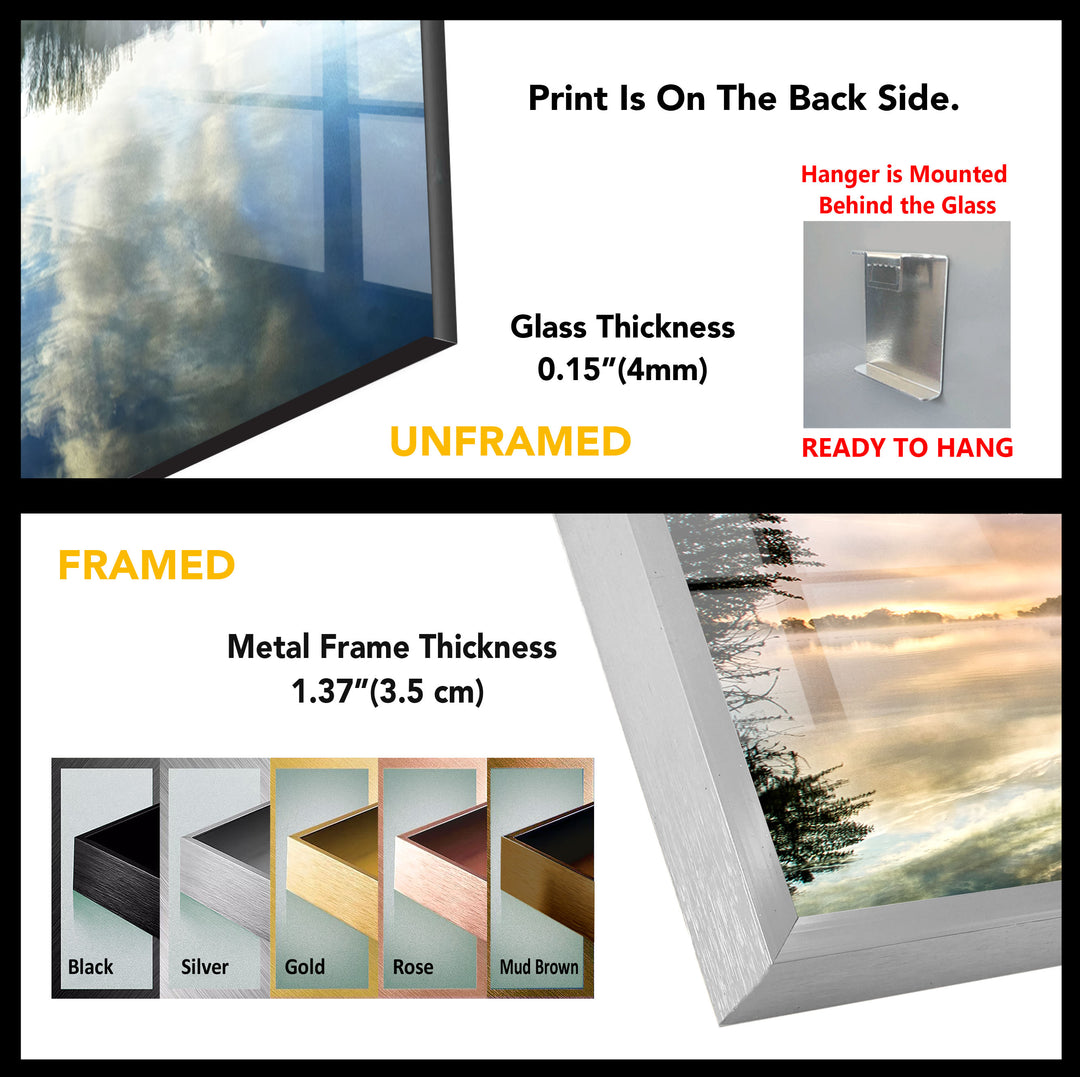 Misty Lake Sunrise Wall Art – Tranquil Morning Glass Landscape Print