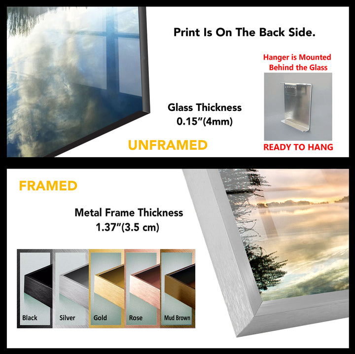 Misty Lake Sunrise Wall Art – Tranquil Morning Glass Landscape Print