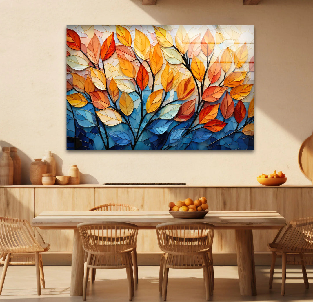 Stained Glass Autumn Leaves Wall Art – Tempered Glass Foliage Print - MyPhotoStation
