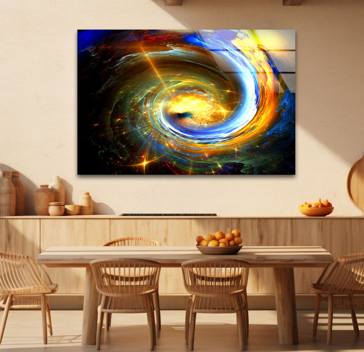 Galactic Vortex Wall Art – Spiral Energy Cosmos Glass Print Décor